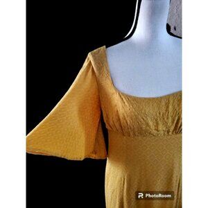 House of Harlow Yellow Square Neck Open Back Flutter Sleeve Sheath Mini Dress M